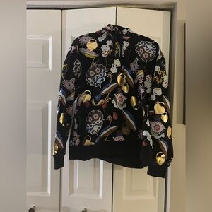 Cynthia Rowley Black Sweater with Gold and Multicolor Floral Print